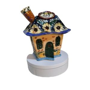 Vintage Ceramic "House of Joy" Colorful Cottage Candle Holder Lantern Goldminc